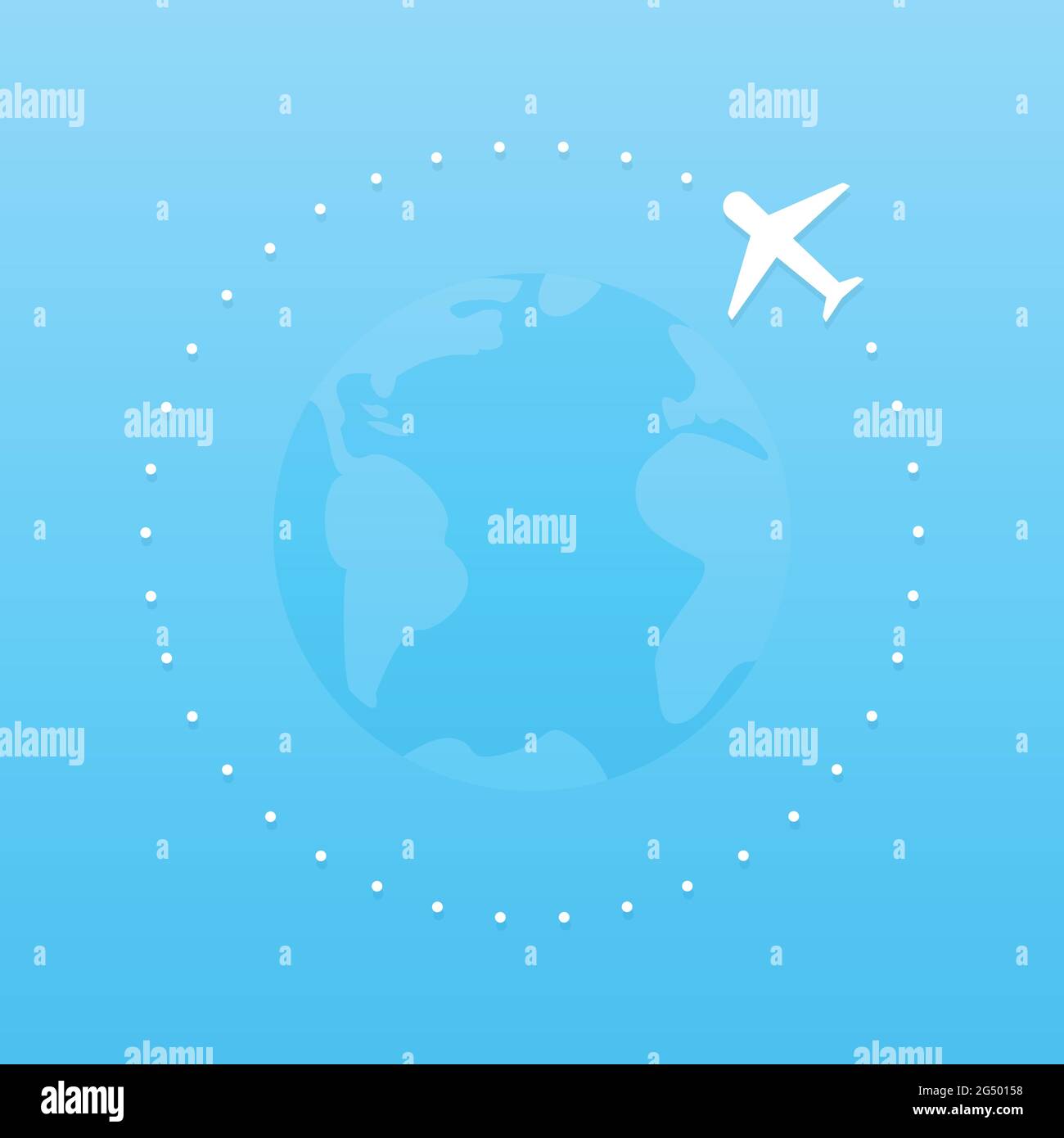 Flugzeug fliegt um die Welt. Vektorgrafik, flaches Design Stock Vektor