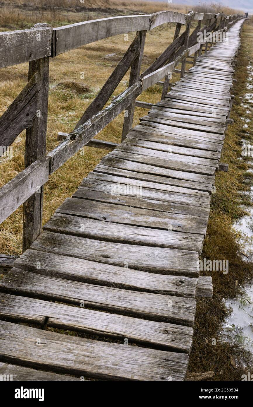 Alte Holzbrücke an sic Sümpfen, ein Naturschutzgebiet in Siebenbürgen Stockfoto