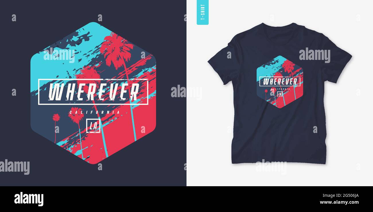 California Grafik T-Shirt Sommer Design mit Palmen, Vektor-Illustration Stock Vektor