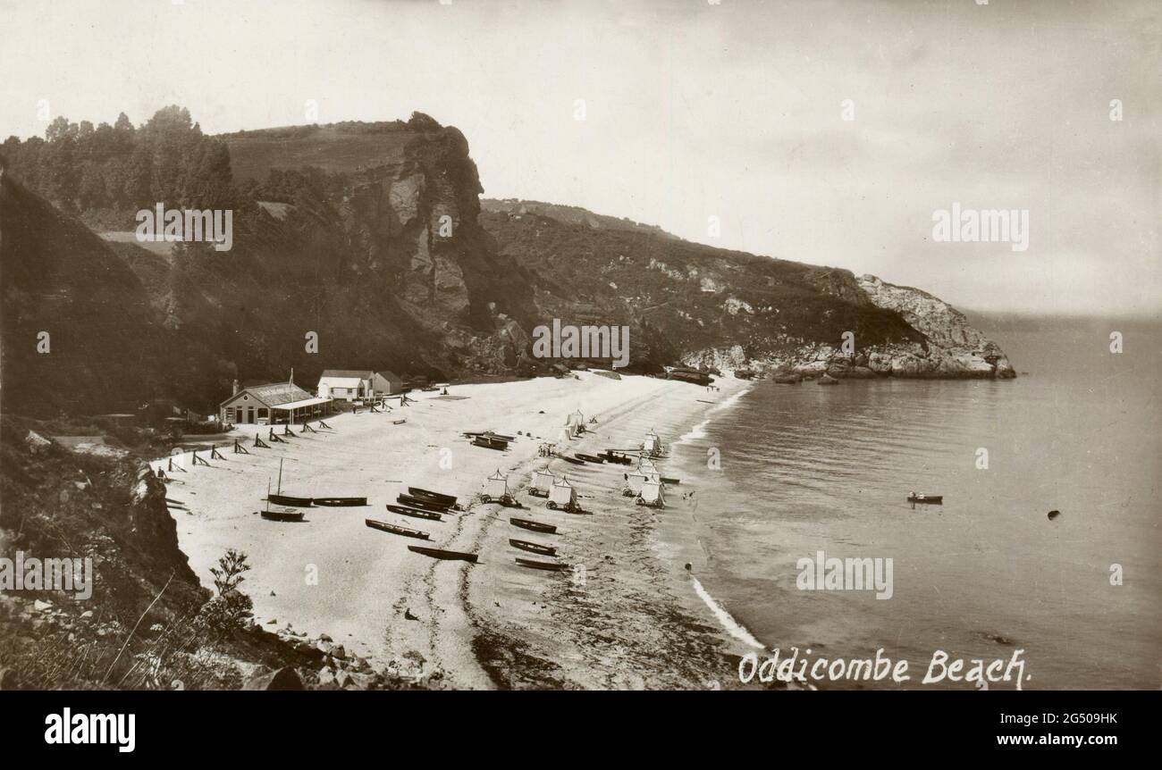 Antike Postkarte mit dem Titel „Oddicombe Beach“. Devon, England. Ca. 1914 Stockfoto