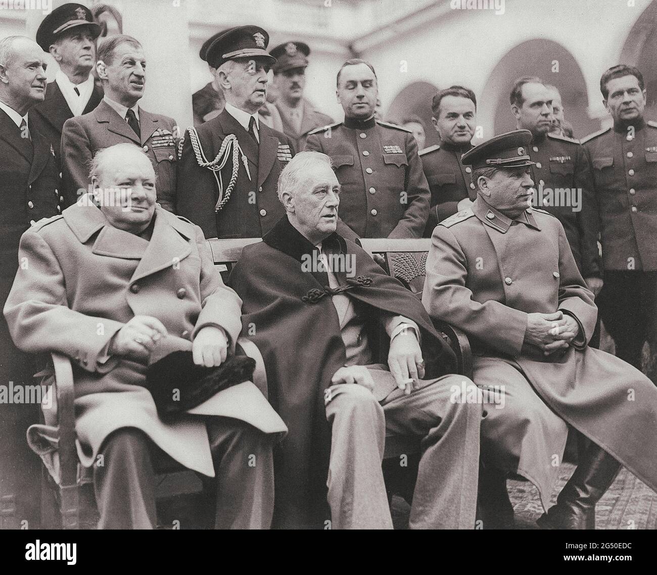 Archivfoto der Krimkonferenz. Premierminister Winston Churchill, Präsident Franklin D. Roosevelt und Marschall Joseph Stalin im Palast in Ya Stockfoto