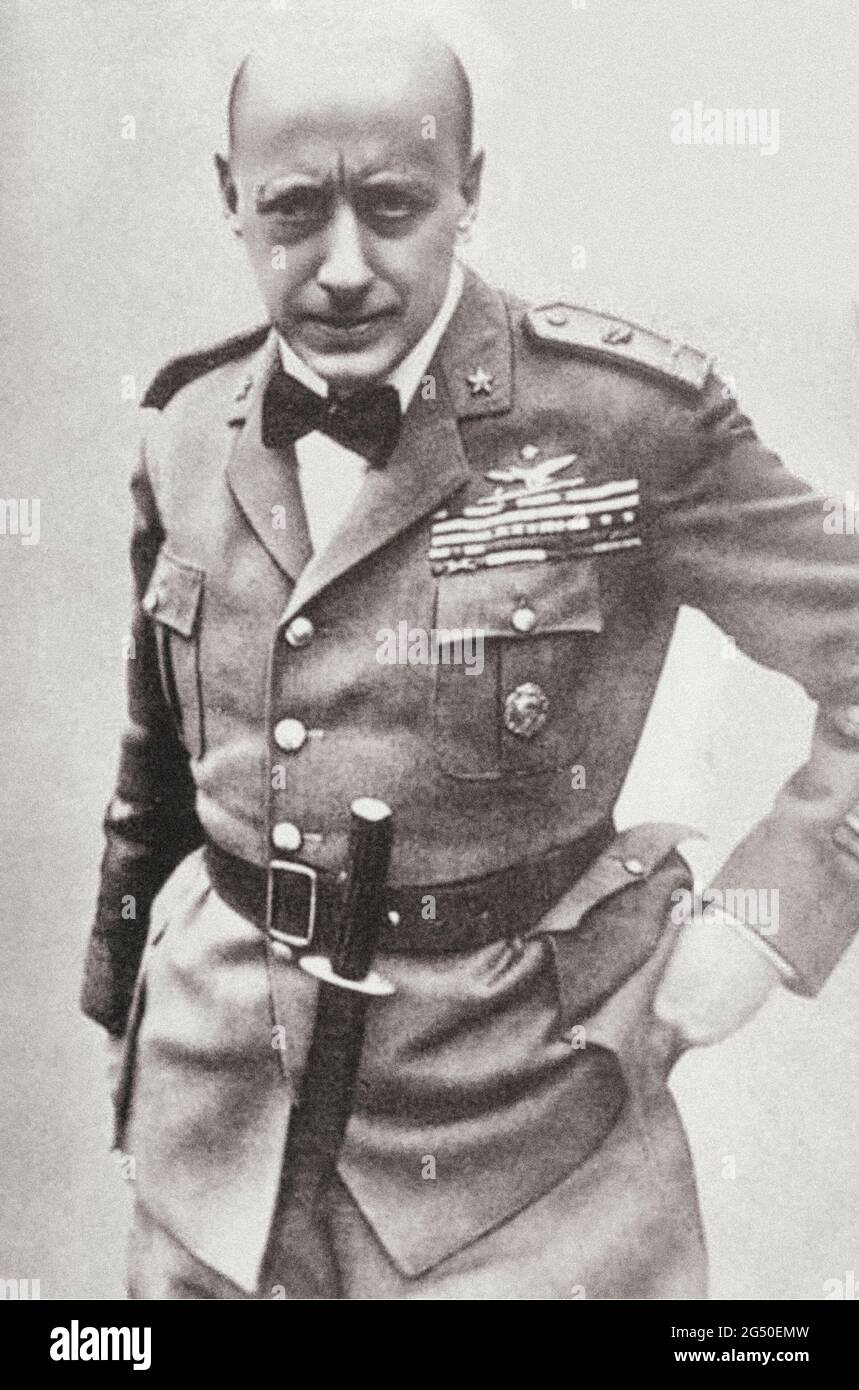 Vintage-Foto von Gabriele D'Annunzio. General Gabriele D'Annunzio, Prinz von Montenevoso (1863 – 1938), manchmal auch d'Annunzio geschrieben, war ein italienischer p Stockfoto