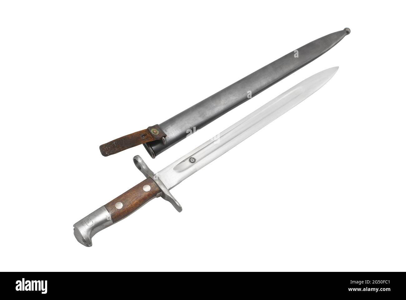 Schweizer Infanterie-Bajonett des 19. Jahrhunderts (Modell von 1896 bis Schmidt-Rubin Gewehr). Verwendet während des ersten Weltkrieges. Stockfoto