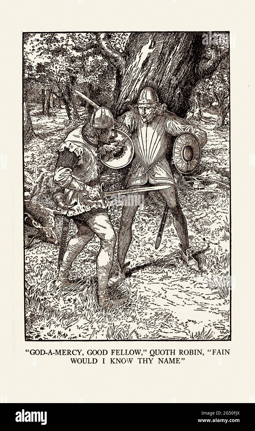 Der mutige Robin Hood und seine Outlaw-Band. Buchillustration von Louis Rhead. 1912 Stockfoto