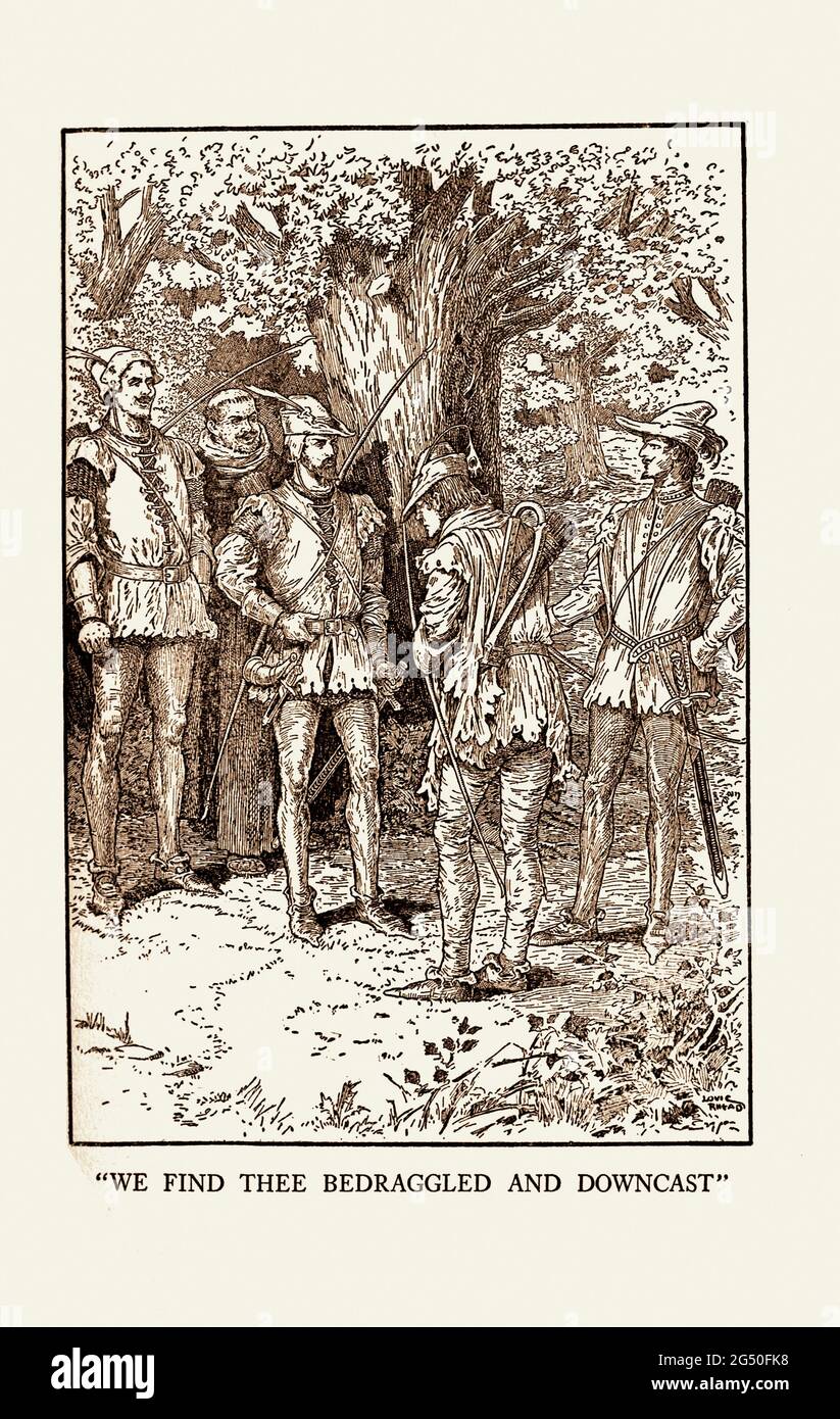 Der mutige Robin Hood und seine Outlaw-Band. Buchillustration von Louis Rhead. 1912 Stockfoto