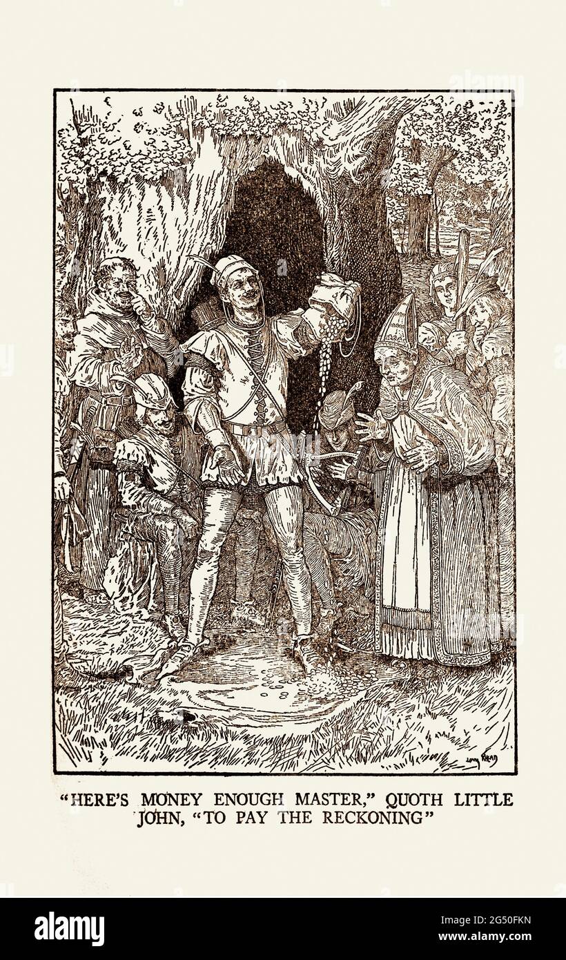 Der mutige Robin Hood und seine Outlaw-Band. Buchillustration von Louis Rhead. 1912 Stockfoto