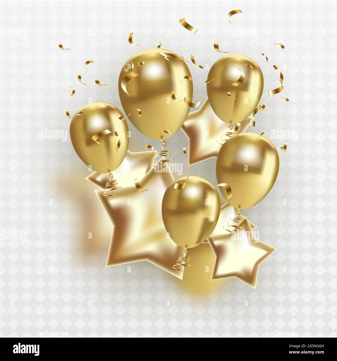 Goldene Luftballons, isoliert auf transparentem Hintergrund, mit Verlaufsgitter, Vektorgrafik Stock Vektor