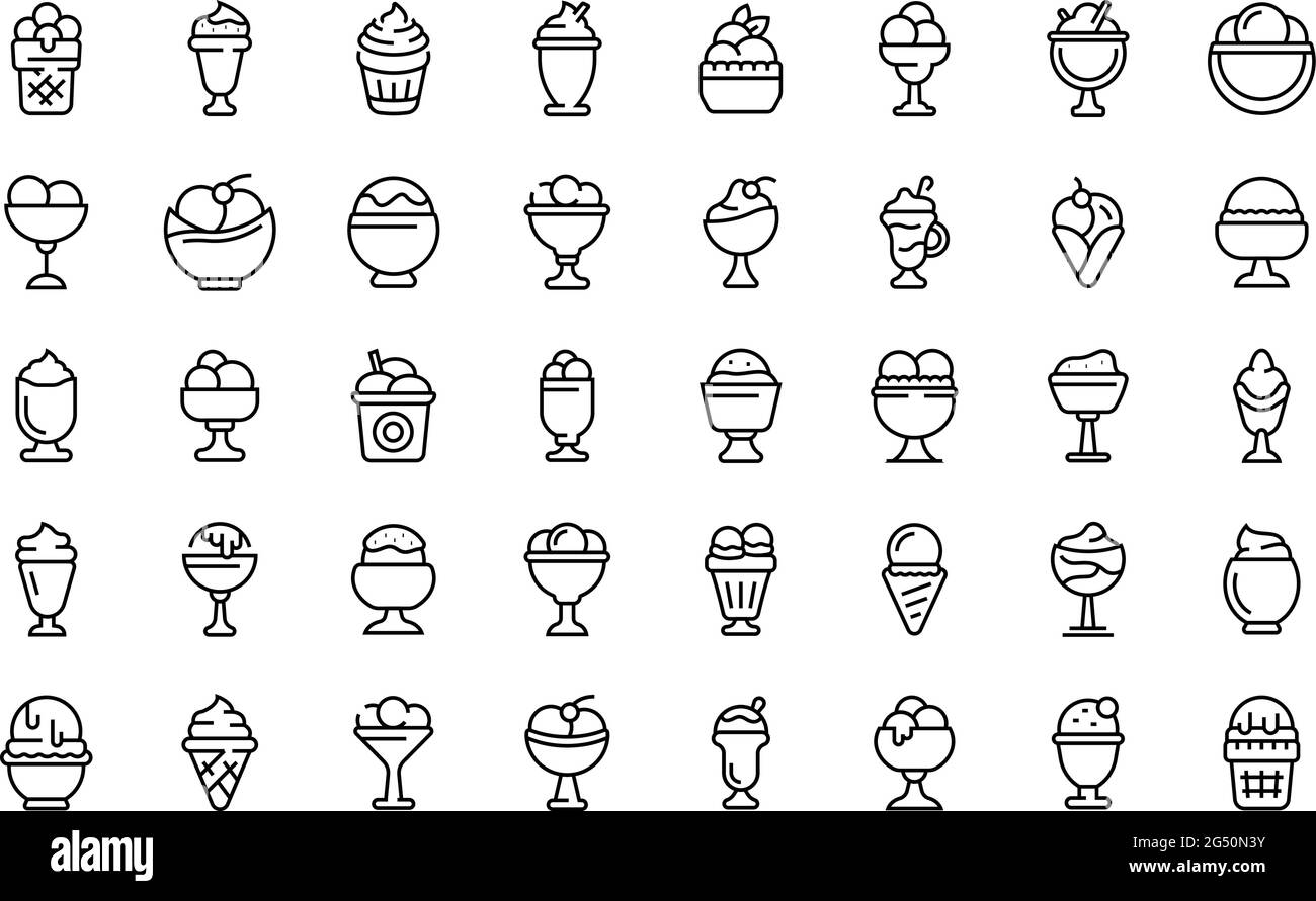 Set mit Symbolen für die Eisschale. Skizzieren Sie eine Reihe von Vektorsymbolen für das Webdesign auf weißem Hintergrund Stock Vektor