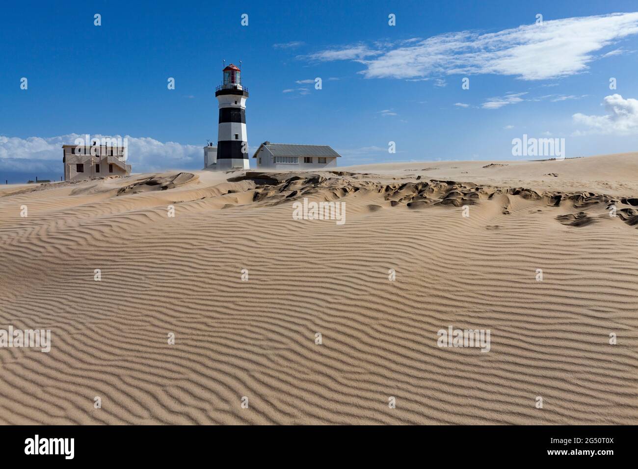 Cape recife Lighthouse ist eines der wichtigsten Navigationszeichen an der Küste des Indischen Ozeans in Südafrika, Eingang zu Port Elizabeth Stockfoto