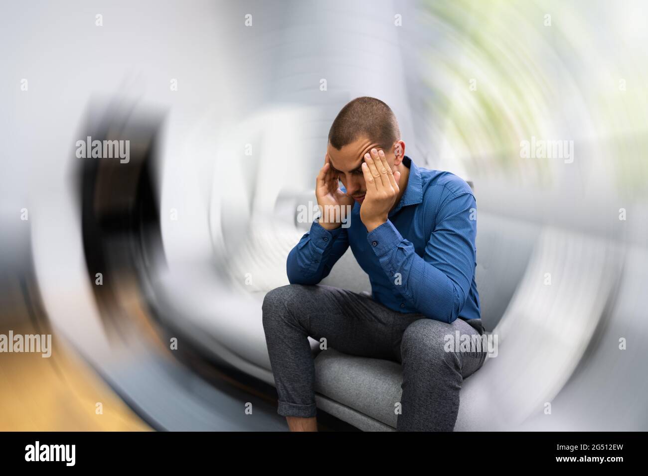 Vertigo Dizzynes. BPPV Kopf Hirnstroke und Canaliths Stockfoto