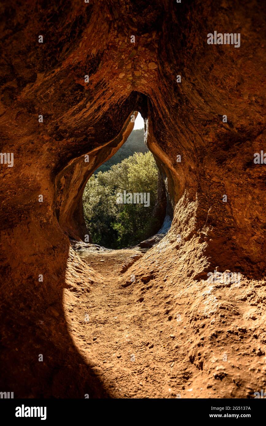 In der Höhle Simanya Petita, im Naturpark Sant Llorenç del Munt i l'Obac (Vallès Ockidental, Barcelona, Katalonien, Spanien) Stockfoto