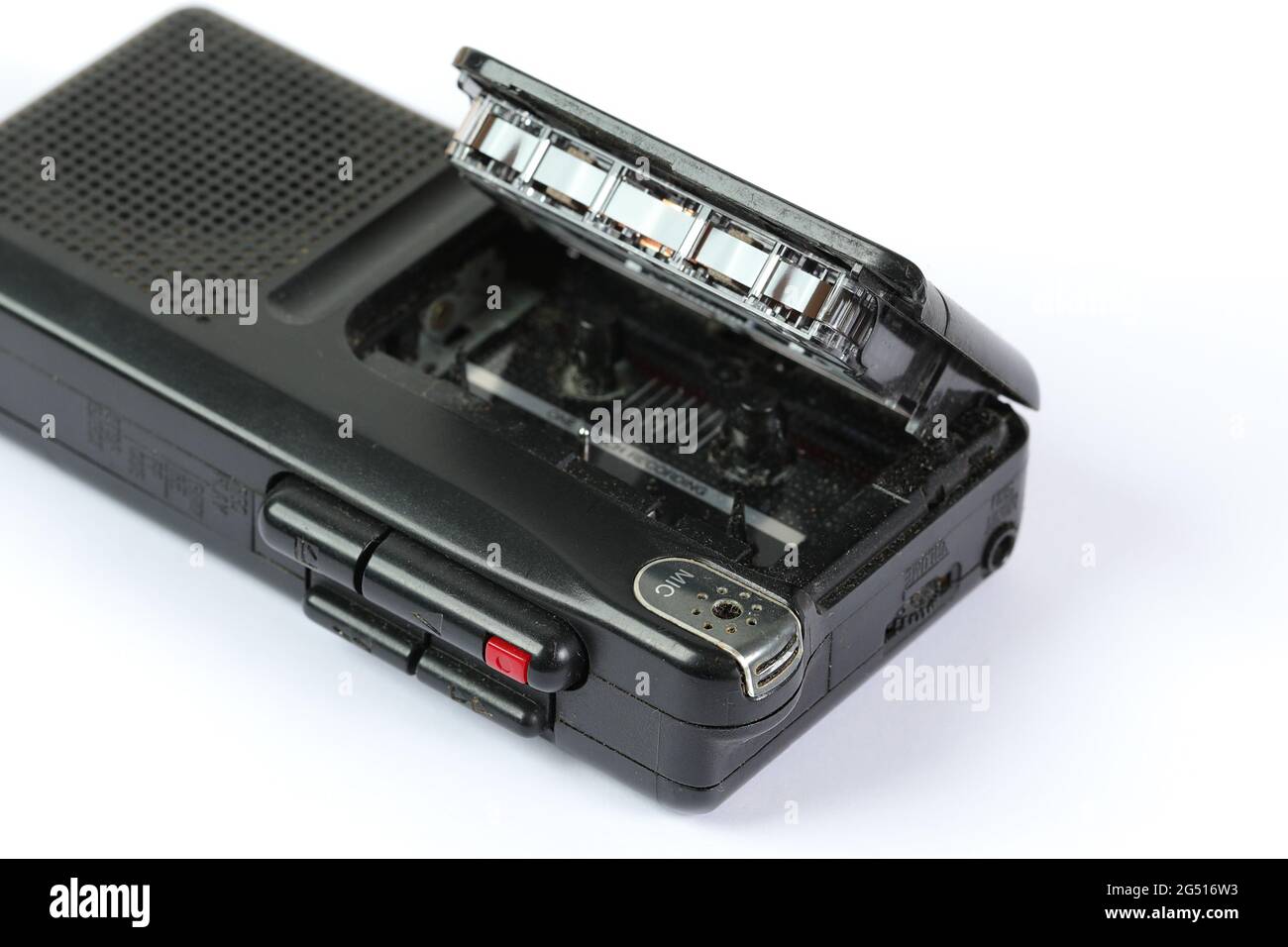 Vintage-Mikrokassettenrekorder. Tragbarer analoger Voice Recorder Stockfoto