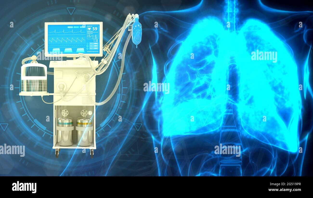 Lungen- und ITS-Lungenventilator, cg Medical 3d-Illustration Stockfoto