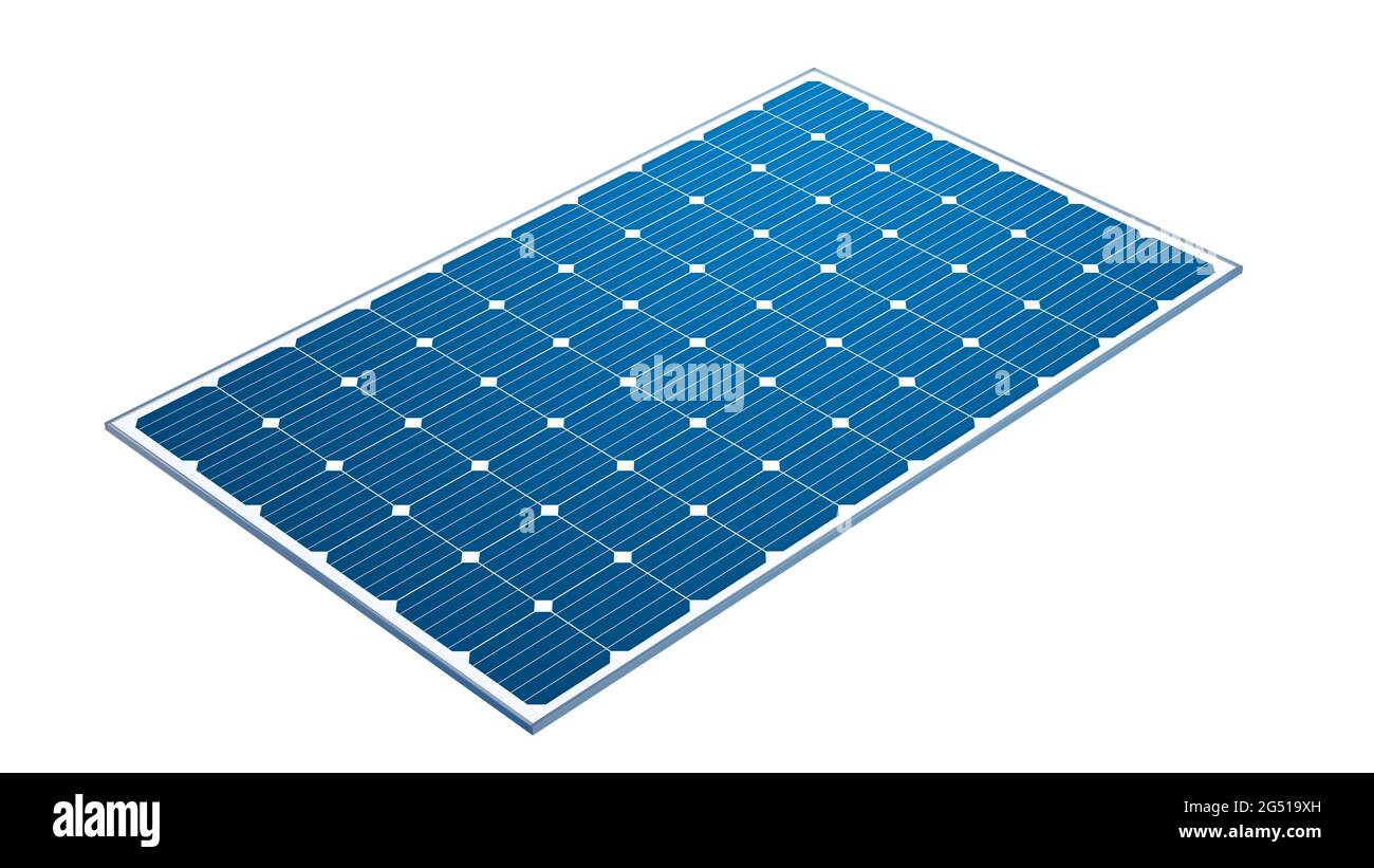 Solar-PV-Modul auf weißem Hintergrund isoliert. Photovoltaikanlage. 3d-Illustration. Stockfoto