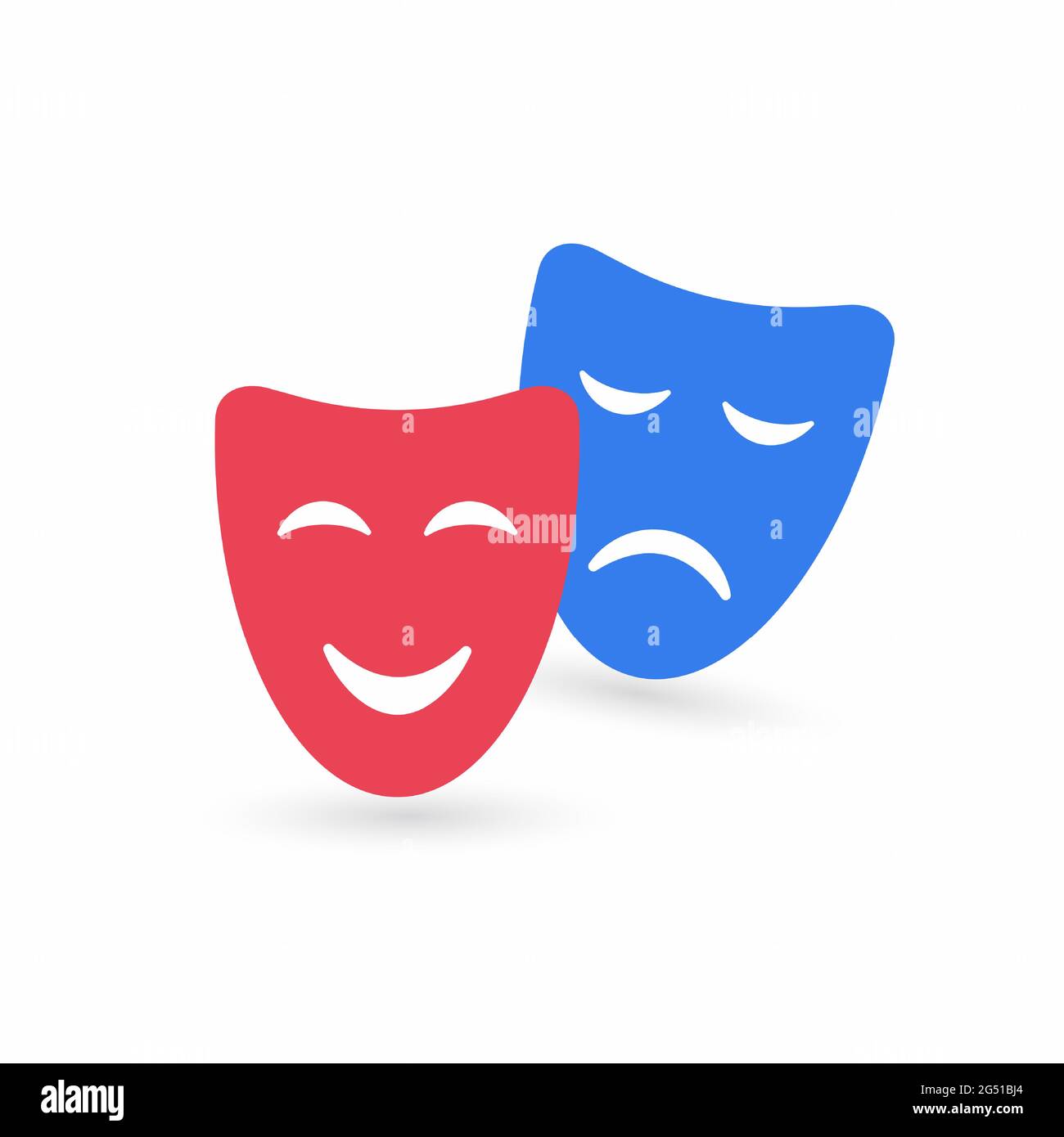 Vektorsymbol für die Theatermaske. Komödie und Drama Symbol isoliert auf weißem Hintergrund. Trauriges und glückliches Lächeln Gesichtsmaske. Stock Vektor
