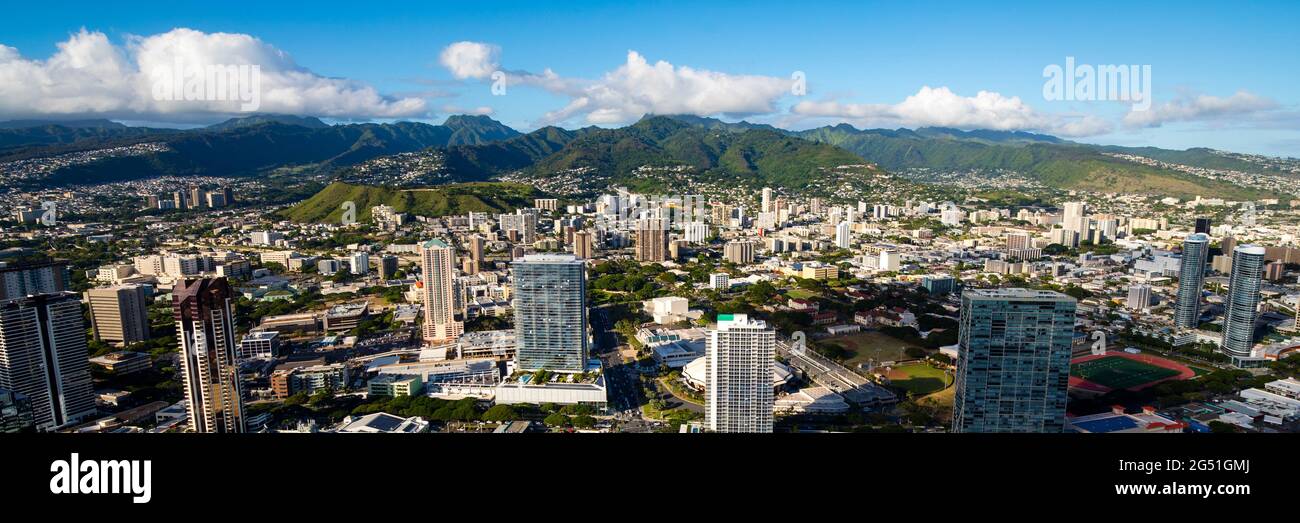 Luftaufnahme des Stadtbildes von Honolulu, Oahu, Hawaii, USA Stockfoto