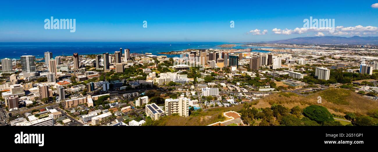 Luftaufnahme der Innenstadt von Honolulu, Oahu, Hawaii, USA Stockfoto