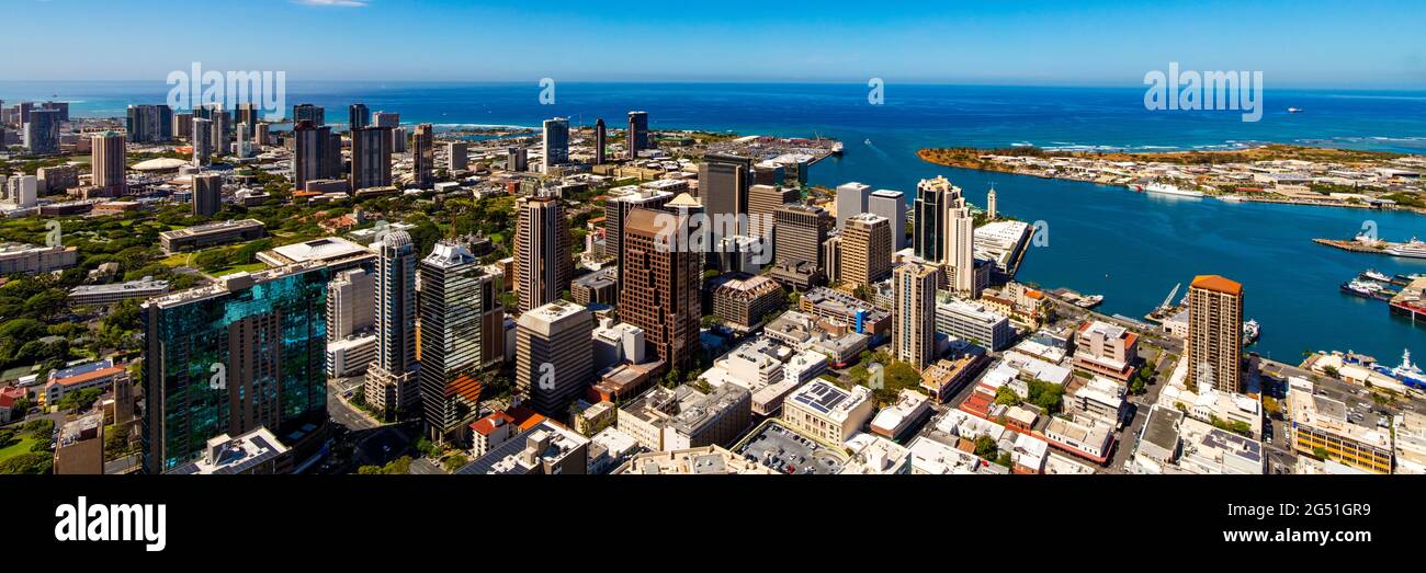Luftaufnahme der Innenstadt von Honolulu, Oahu, Hawaii, USA Stockfoto