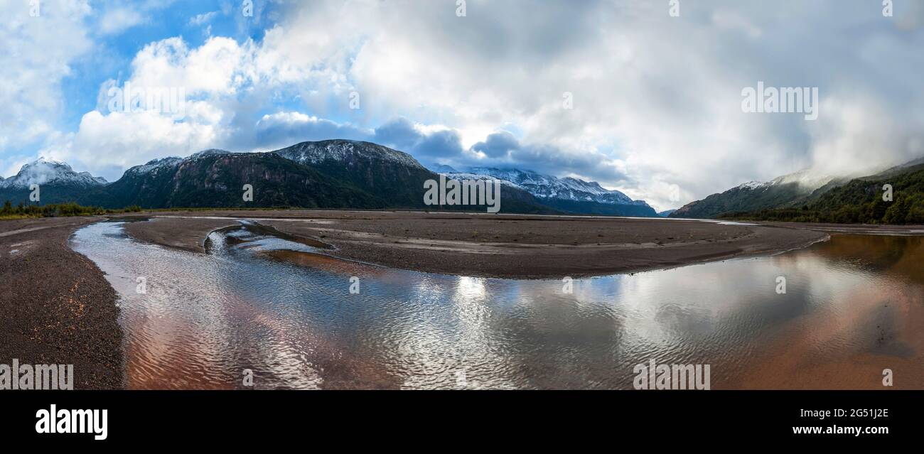 Berglandschaft von der Carretera Austral Autobahn aus gesehen, Aysen Region, Patagonien, Chile Stockfoto