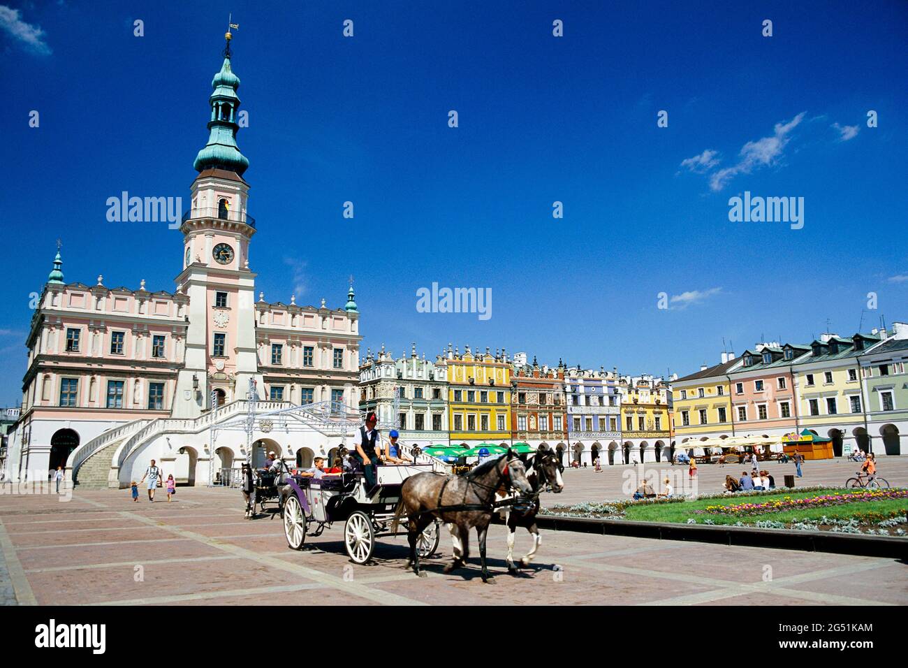 Rathaus und der große Marktplatz, Zamosc, Woiwodschaft Lublin, Polen Stockfoto