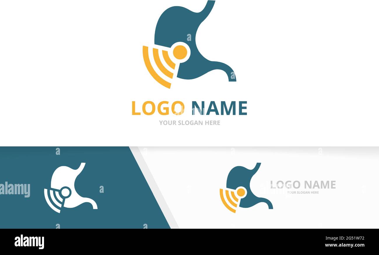 Vector Magen und WiFi-Logo-Kombination. Designvorlage für Magen-Darm-Trakt und Signallogotyp. Stock Vektor