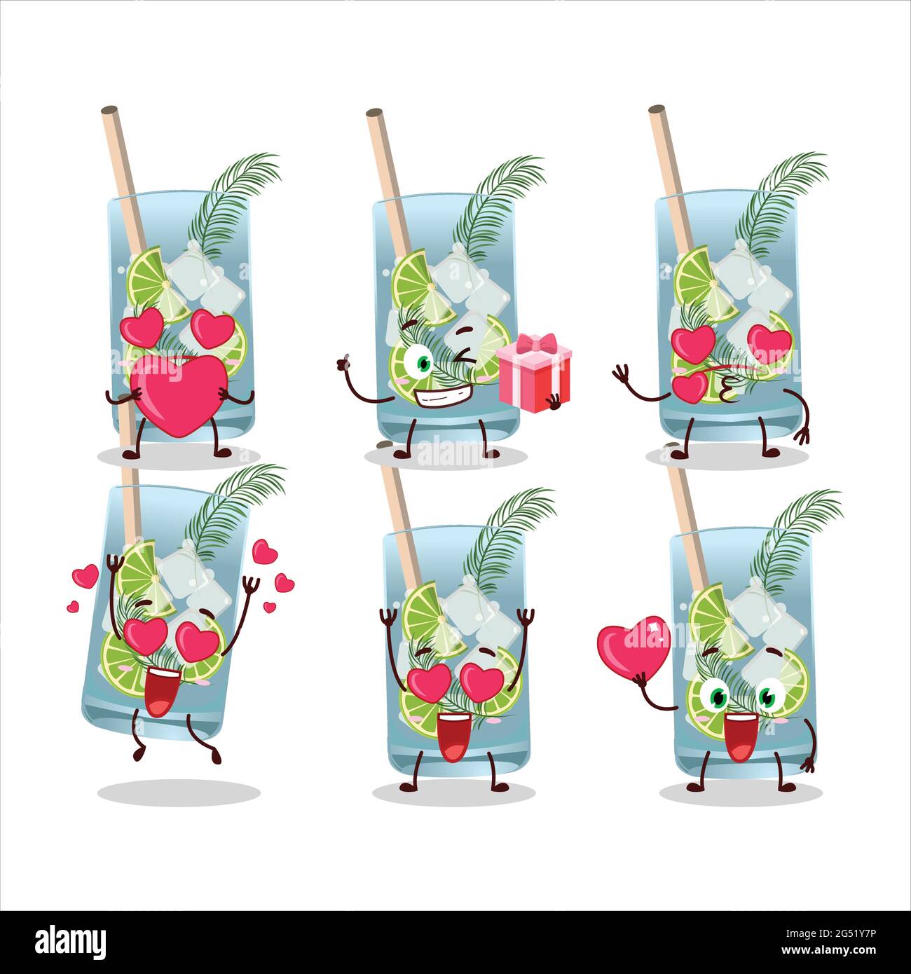 Gin Tonic Zeichentrickfigur mit Liebe niedlichen Emoticon. Vektorgrafik Stock Vektor