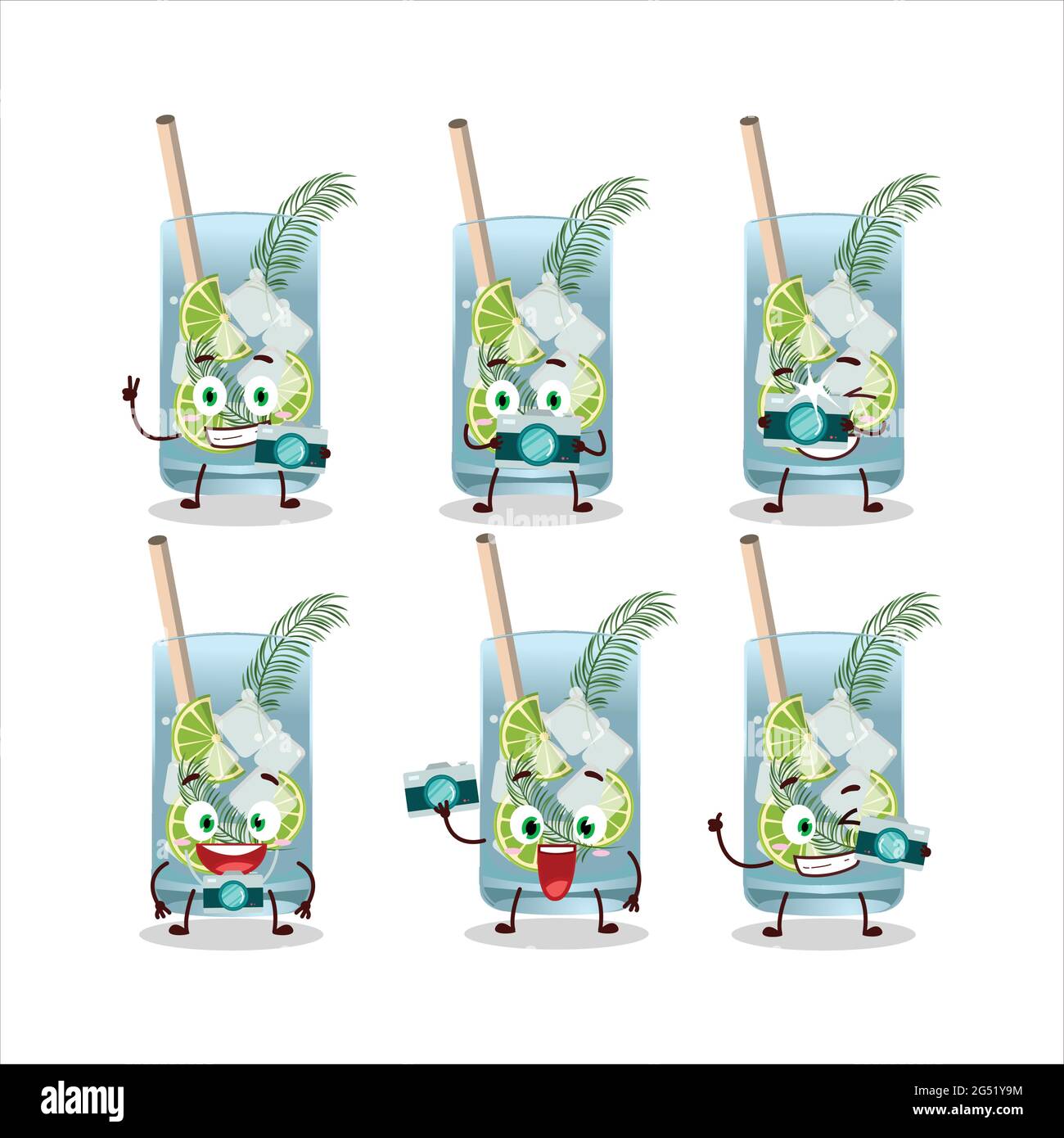 Fotograf Beruf Emoticon mit Gin Tonic Zeichentrickfigur. Vektorgrafik Stock Vektor