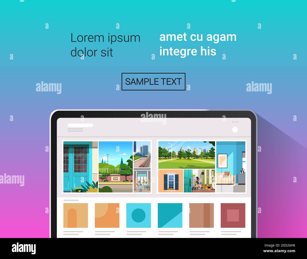 Laptop mit schönen Hintergrundbildern auf dem Bildschirm realistische Gadgets und Geräte Konzept horizontal Stock Vektor