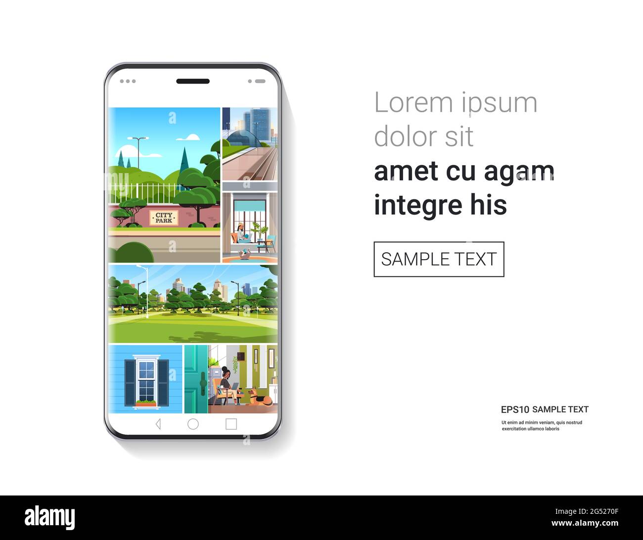 Smartphone mit schönen Hintergrundbildern auf dem Bildschirm realistische Mockup Gadgets und Geräte Konzept Stock Vektor