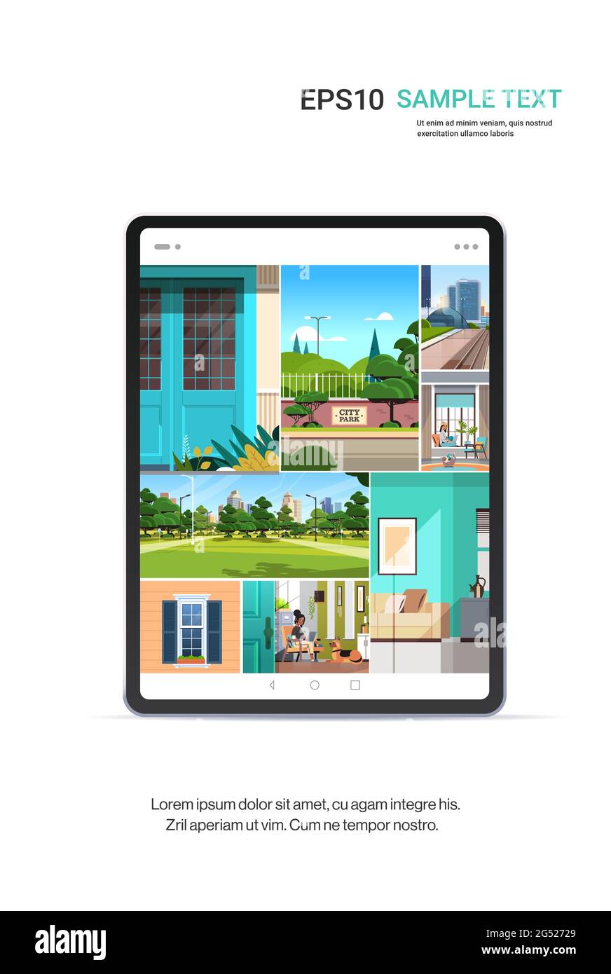 Schöne Hintergrundbilder auf Gigital Tablet-Bildschirm realistische Mockup Gadgets und Geräte Konzept Stock Vektor