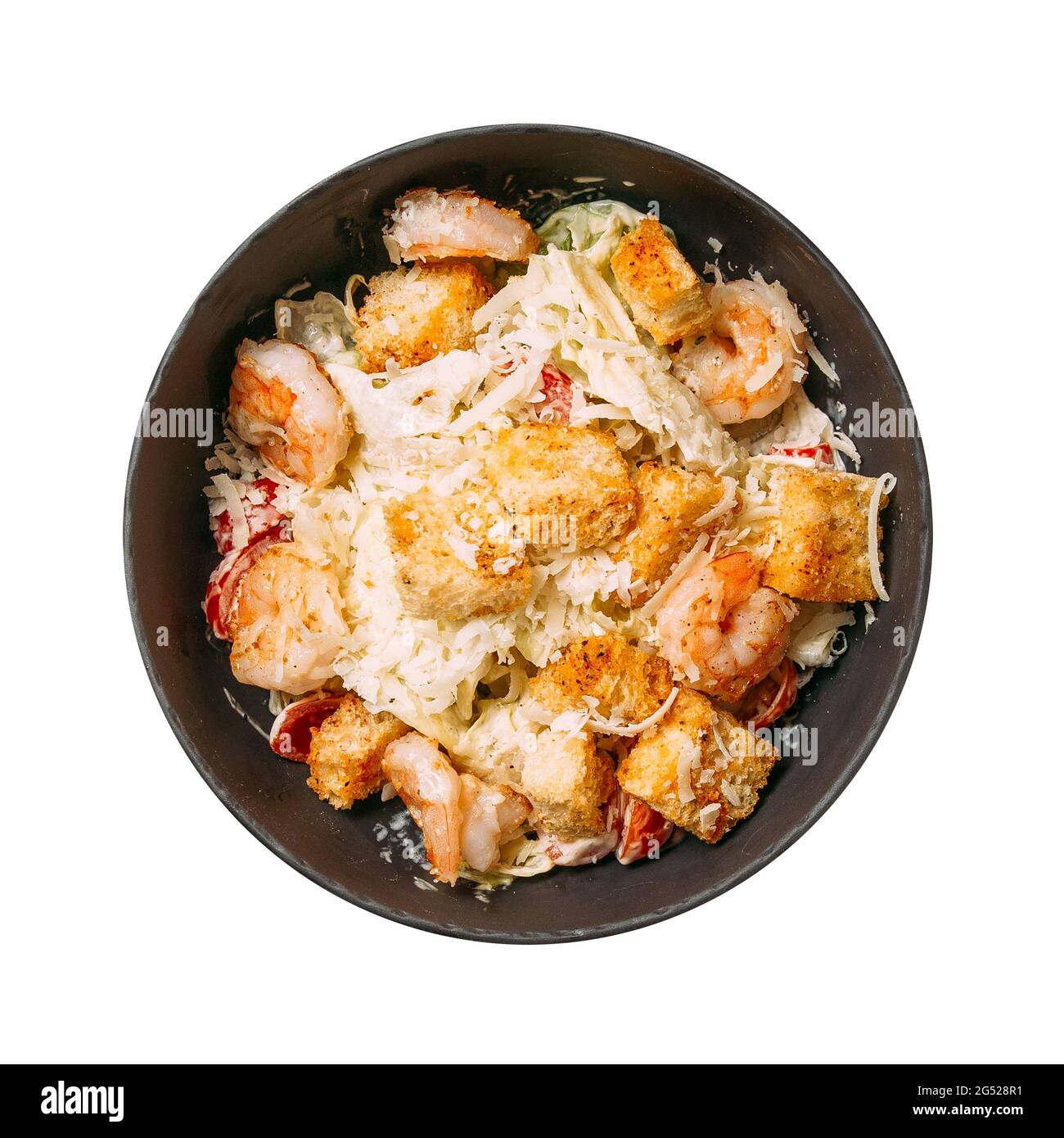 Isolierte Schüssel caesar mit Croutons und Huhn Stockfoto