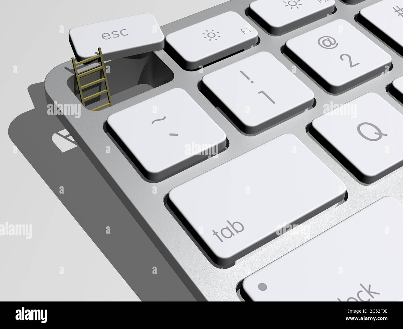 esc-Taste entfernt und Leiter aus ihm, Flucht aus Technologie-Konzept, 3d-Illustration Stockfoto