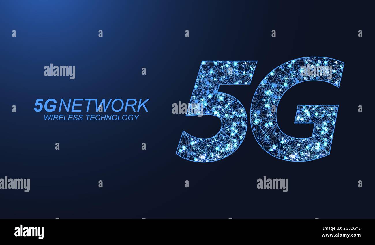 Konzept der 5G-Netzfunktechnologie. 5G-Webbanner-Symbol für Unternehmen und Technologie, Signal, Geschwindigkeit, Netzwerk, Big Data, Technologie, IoT und Verkehr Stock Vektor