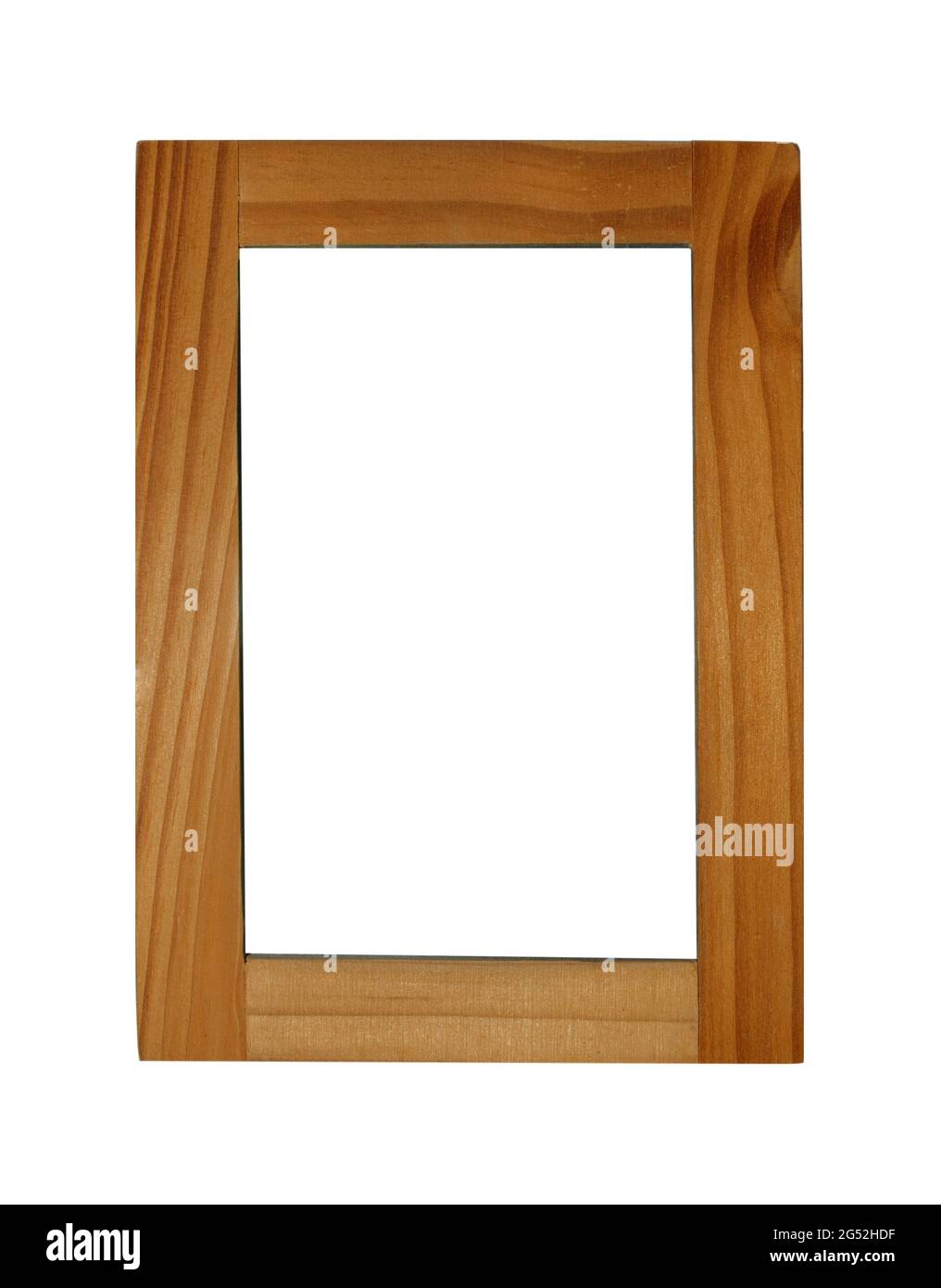 Hölzerner Fotorahmen mit leerem Kopierraum, isoliert auf Weiß. Holzrahmen oder Fotorahmen isoliert auf dem weißen Hintergrund.Retro-Rahmen für dverorhoung. Stockfoto