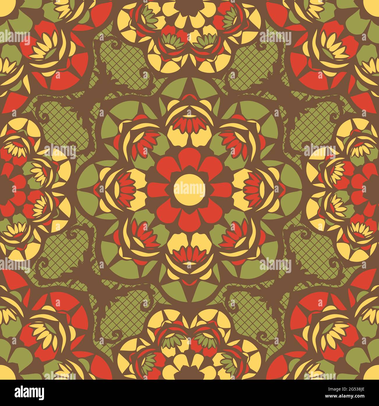 Nahtlose Vektor-Muster marokkanischen Stil Spitzen Textur mit roten und grünen Farben. Einfacher ethnischer Stammeshintergrund. Mosaik Mode Textil. Stock Vektor