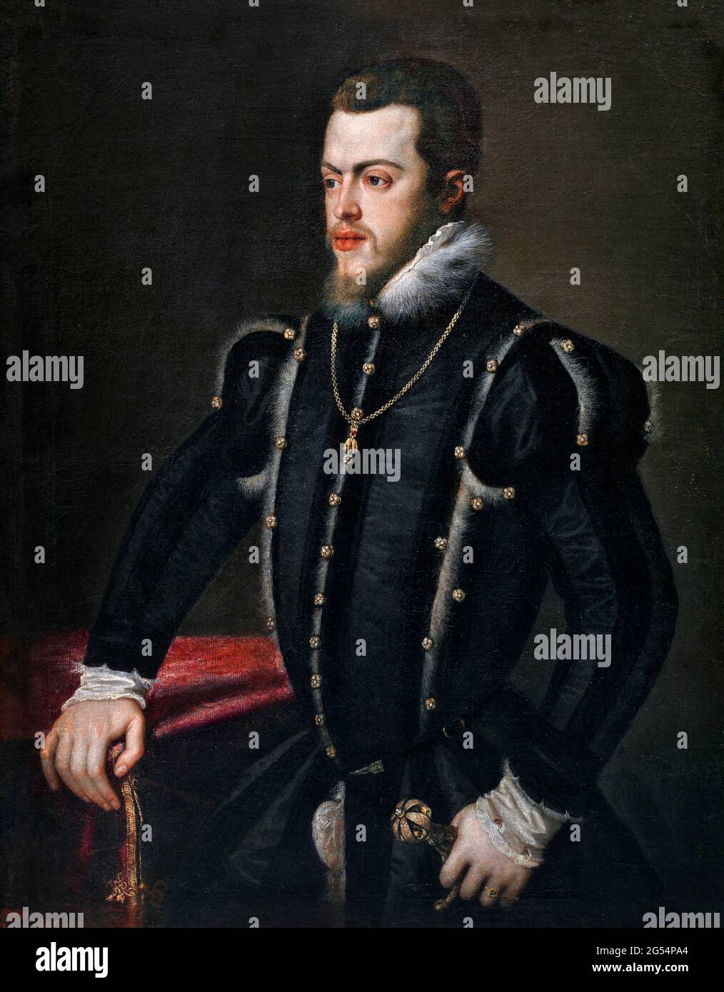 Philipp II. (1527-1598). Porträt des spanischen Königs Philipp II. Von der Werkstatt Tizians (Tiziano Vecellio:1490-1576), Öl auf Leinwand, 1549-50 Stockfoto