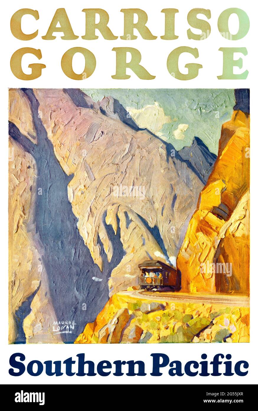 Carriso Gorge. Southern Pacific von Maurice Logan (1886-1977). Restauriertes Vintage-Poster, das 1929 in den USA veröffentlicht wurde. Stockfoto