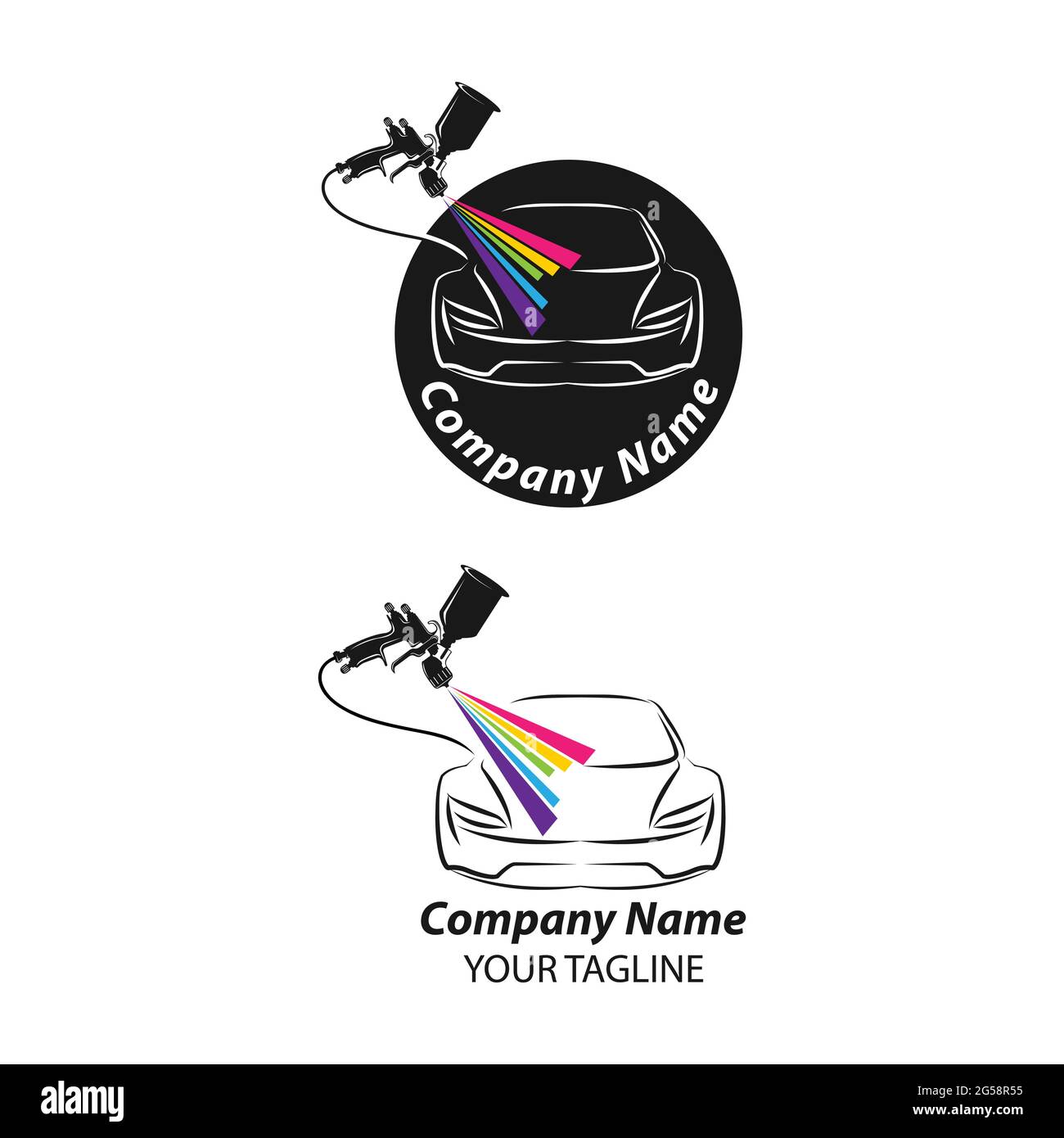 Auto Malerei Logo mit Spritzpistole und einzigartige bunte Fahrzeug-Konzept. EPS 10 Stock Vektor