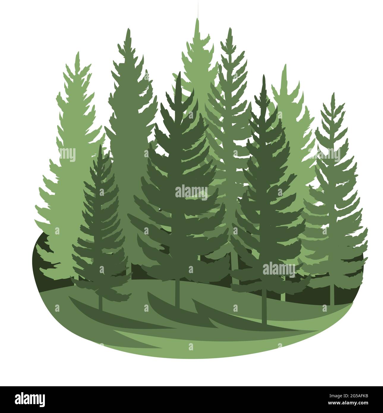 Wald Silhouette Szene. Landschaft mit Nadelbäumen. Wunderschöne Aussicht. Kiefern- und Fichtenbäume. Sommer Natur. Isolierte Vektorgrafiken für Illustrationen Stock Vektor