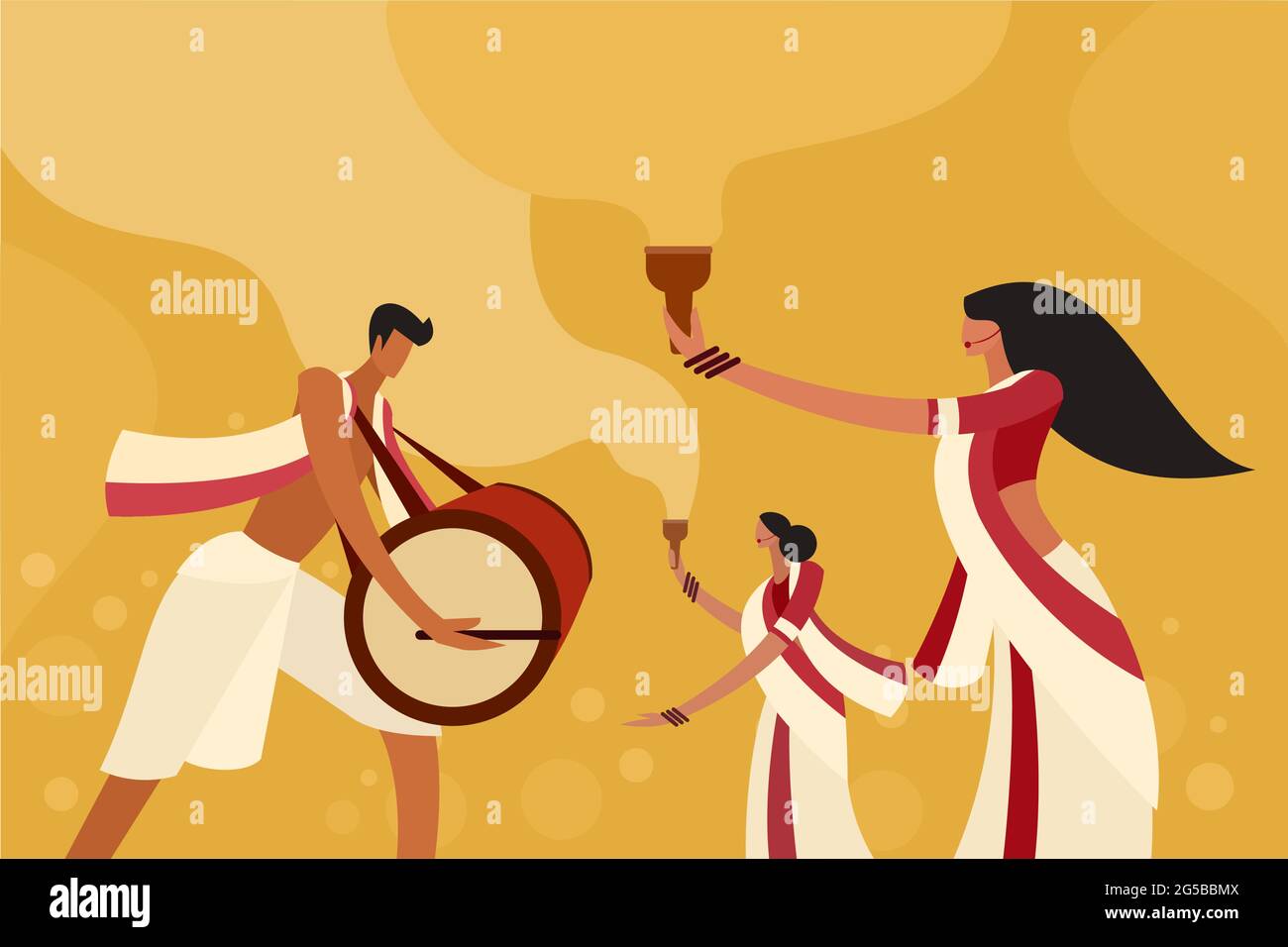 Illustration von Menschen, die das Fest von 'Durga Puja' in Indien feiern Stock Vektor