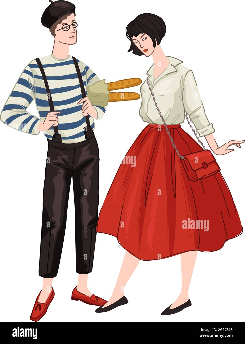 Mann und Frau tragen französische Kleidung Stock Vektor