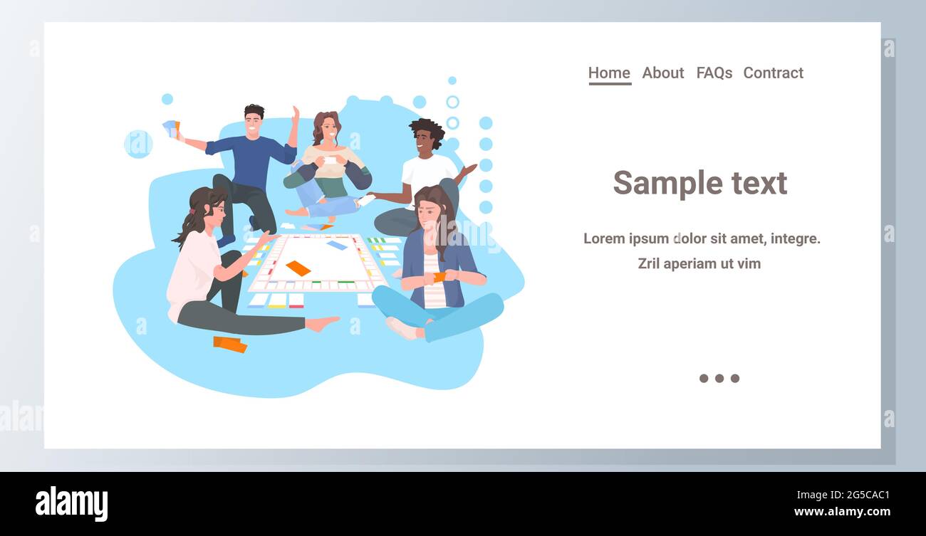 Menschen spielen Monopoly Brettspiel zu Hause mischen Rennen Freunde Spaß haben Freizeitangebot Konzept Stock Vektor