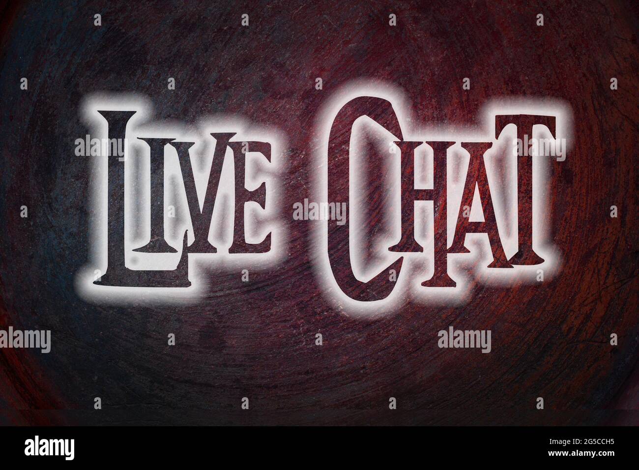 Live-Chat-Konzepttext im Hintergrund Stockfoto