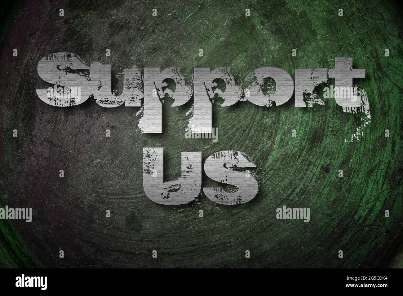 Unterstützen Sie uns Konzepttext im Hintergrund Stockfoto