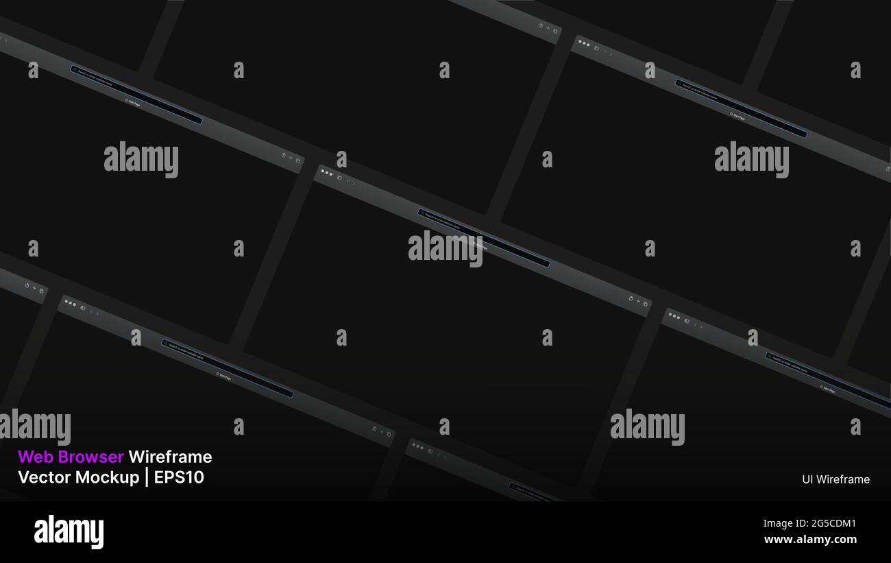 Webbrowser-Wireframe. Folie „Dark Mockup“ Für Vektorgrafiken. Vektorgrafik Stock Vektor