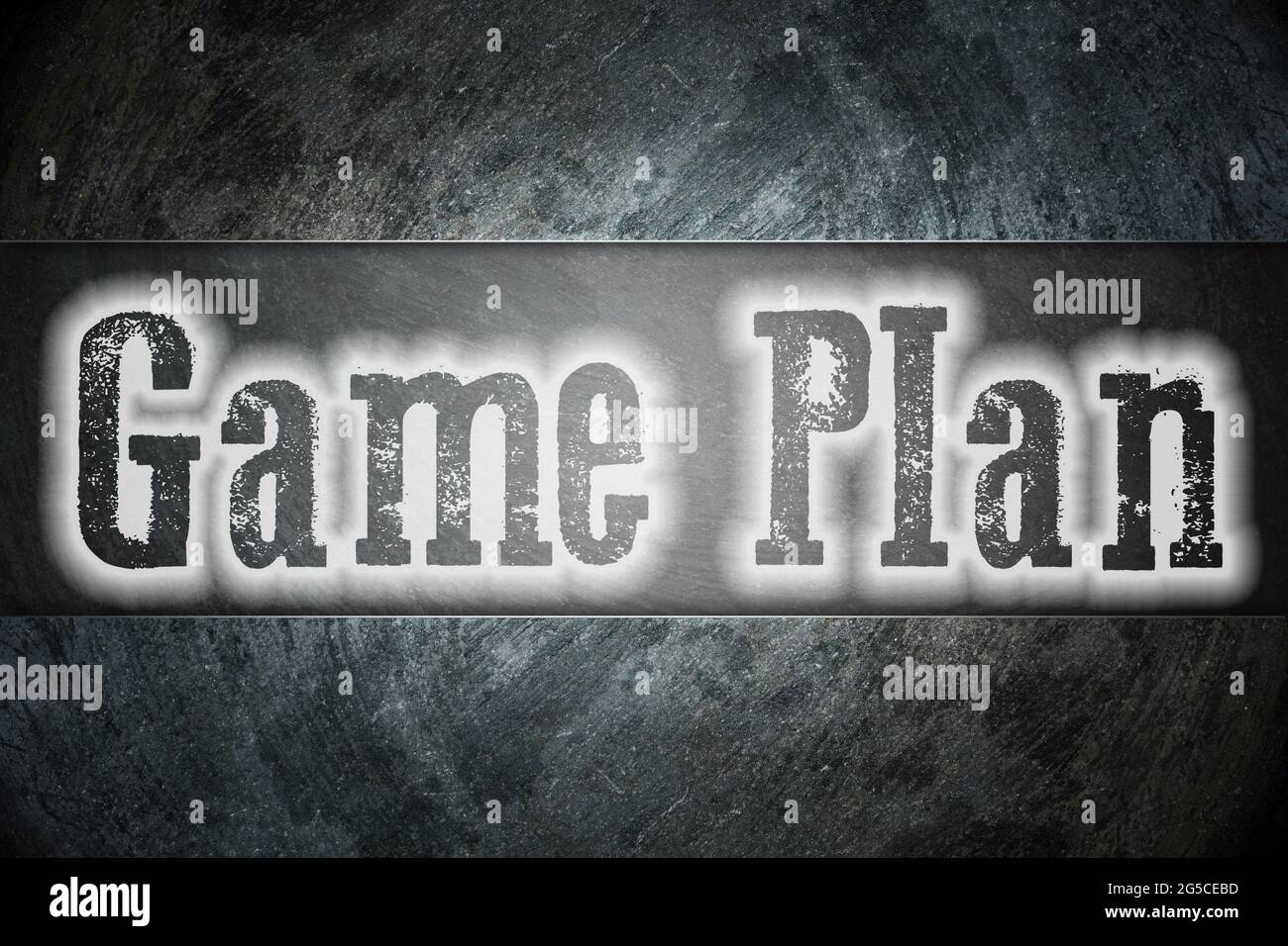 Spielplan Konzepttext im Hintergrund Stockfoto