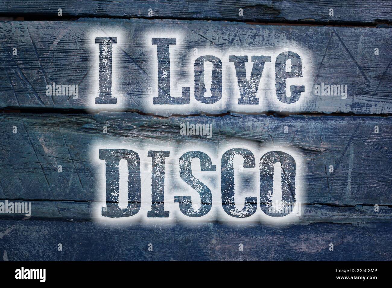 I Love Disco Konzept Text auf dem Hintergrund Stockfoto