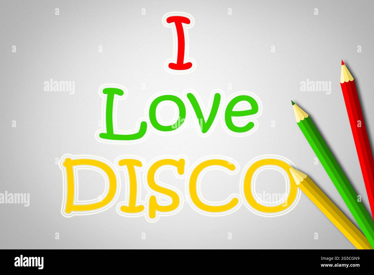 I Love Disco Konzept Text auf dem Hintergrund Stockfoto