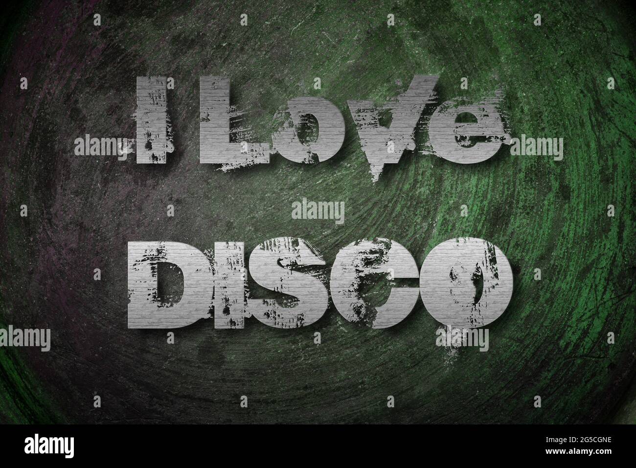 I Love Disco Konzept Text auf dem Hintergrund Stockfoto