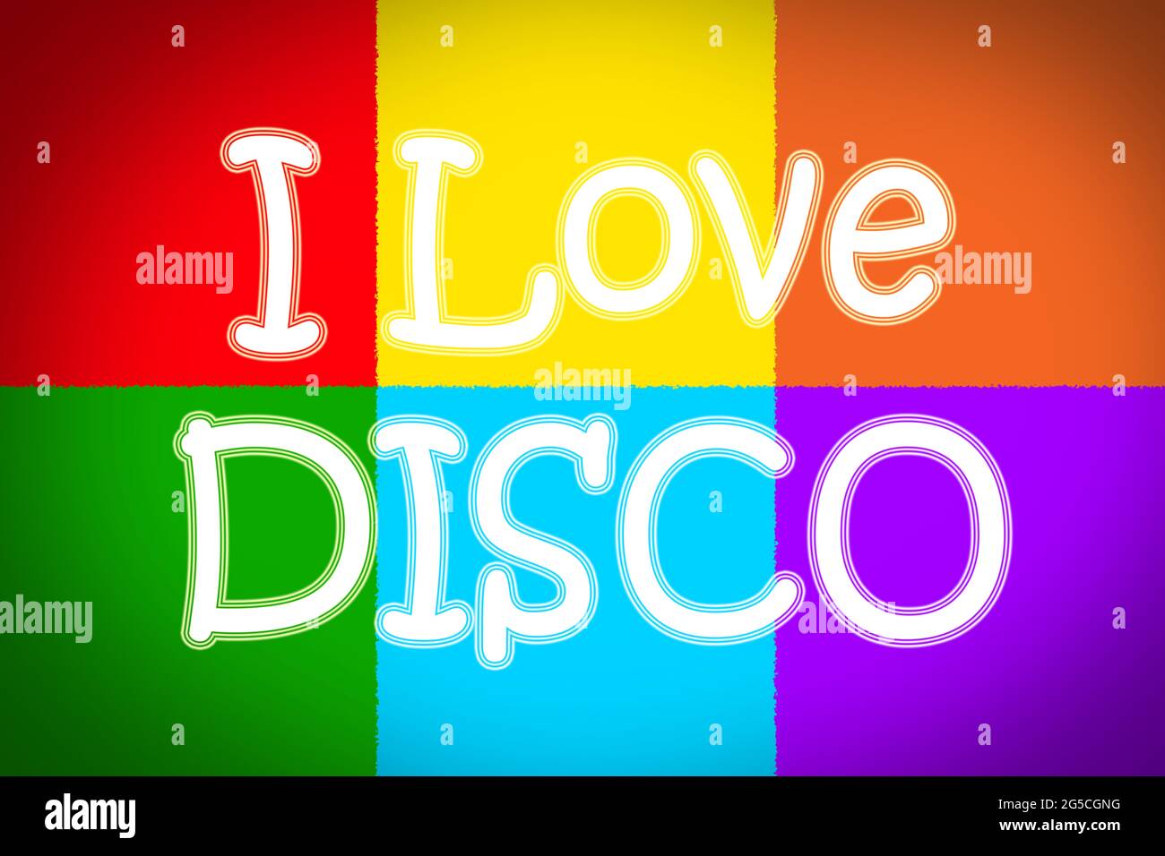 I Love Disco Konzept Text auf dem Hintergrund Stockfoto